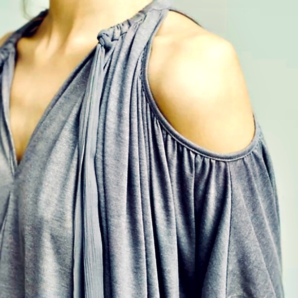 Anthropologie Deletta Tulay Open Shoulder Top Silver Argent Gray Tie - Picture 2 of 5